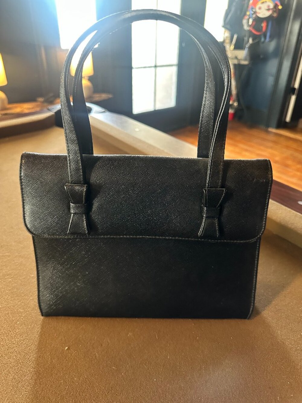 Vintage 1950s Theodor of California Black Saffiano Leather Handbag
